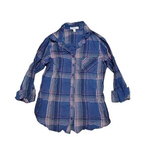 Vintage Love Fire Plaid Flannel Shirt Blue And Pink For Women Size S 100% Cotton